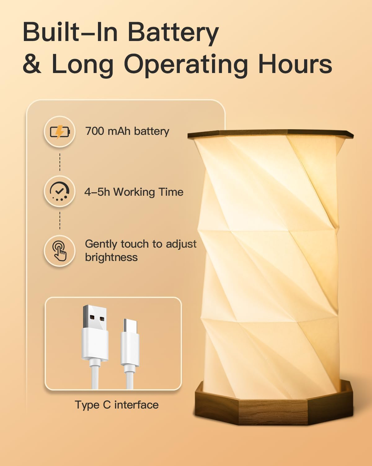 Wooden Pleated Origami Paper Lamp Round 700mah OEM