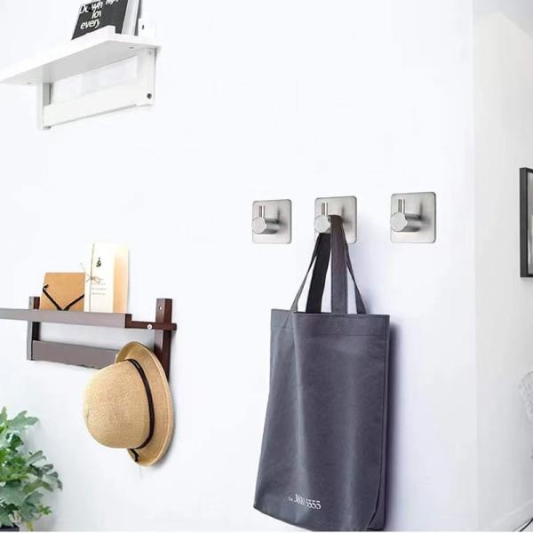 Durable and Waterproof Stainless Steel Adhesive Hooks for Bathroom and Kitchen