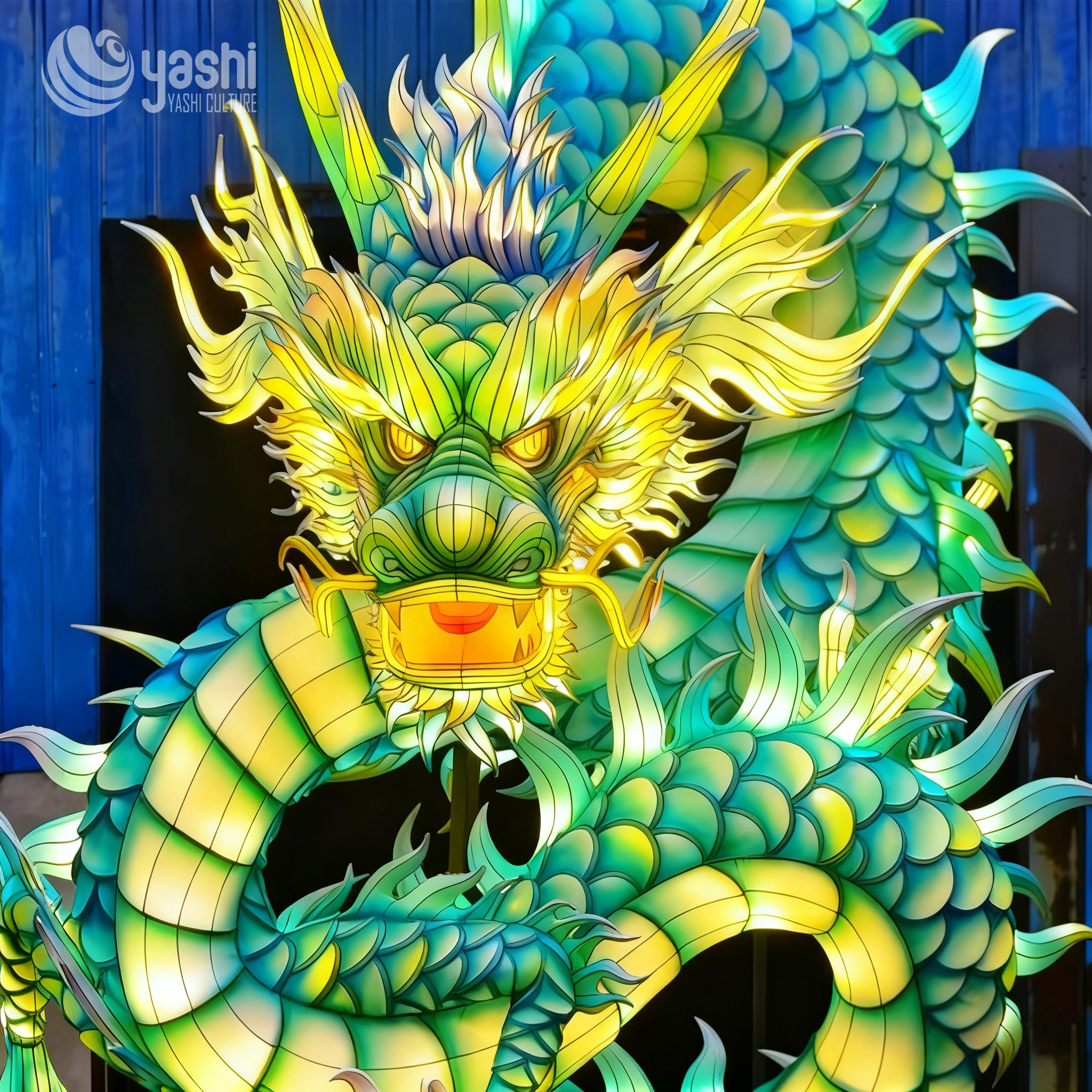 Custom Chinese Green Dragon Zigong Lantern, Traditional Oriental Dragon LED Light Sculpture, Waterproof Outdoor Festival Light Installation