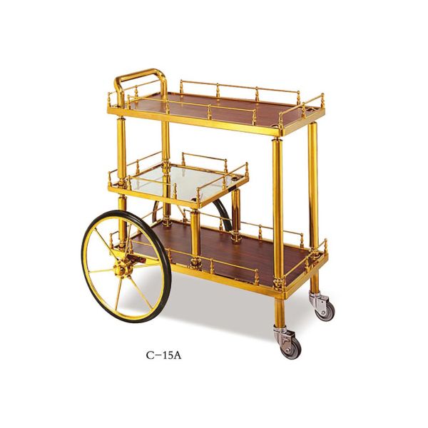 Зеркало тележки сервировки вина оборудований гостиничного сервиса большого колеса - прокатанное огнеупорное финиша золота