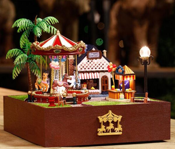 Dollhouse, DIY Lights House, Wooden Model, Education Romantic Full House, Carousel Park