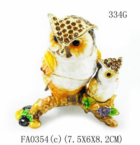 Mun and baby owl bird jewelry box enamel owl trinket jewelry owl decorative box  trinket box