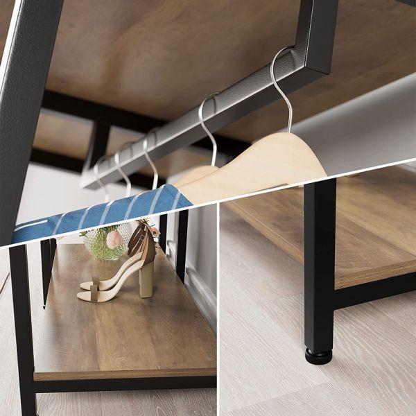 Rustic Metal Wood clothes storage racks Wardrobe Hall Tree For Bedroom Apartment