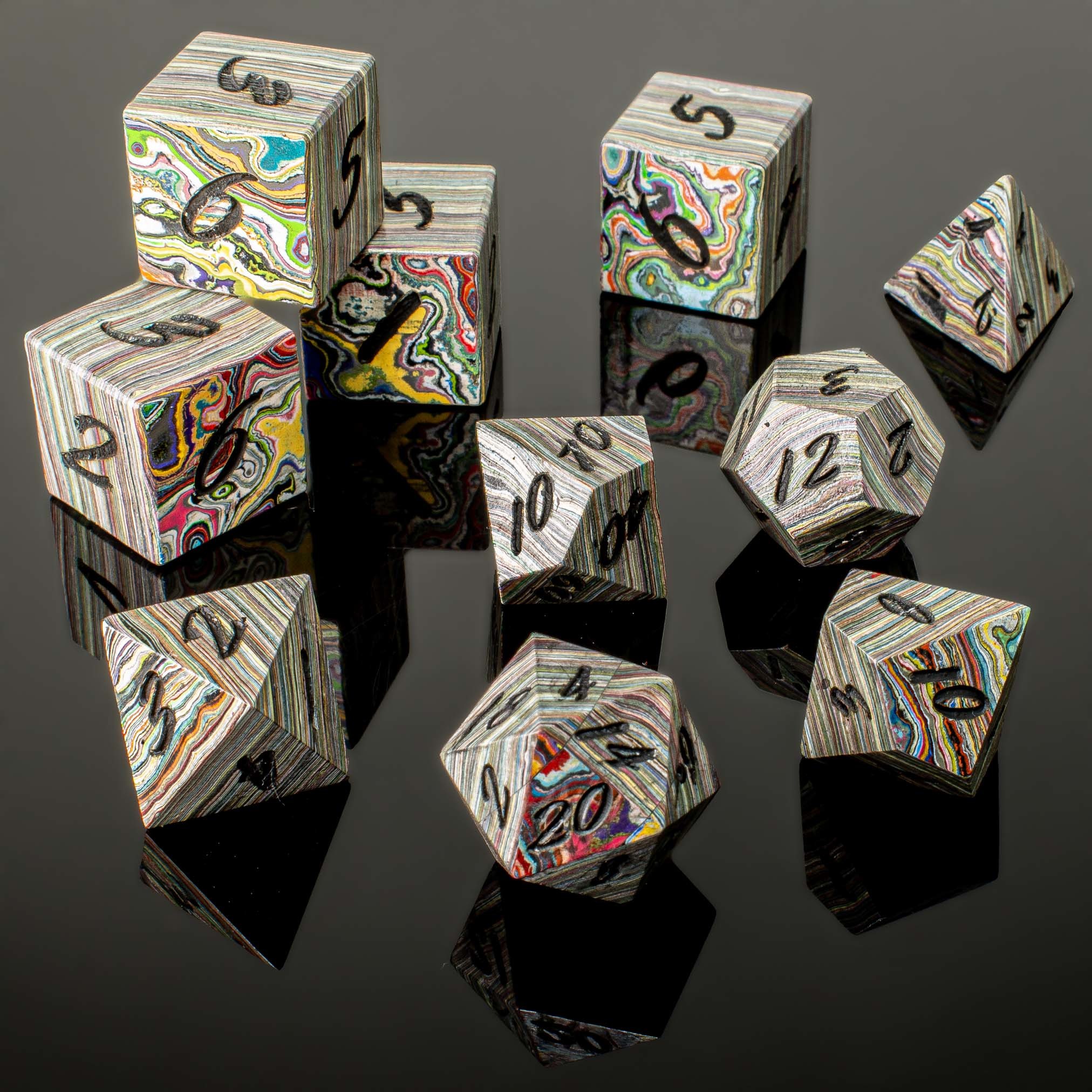 Archaize Dice Set with Antique Gold Finish and Black Inscriptions Featuring