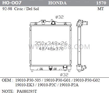 19010-P30-505 19010-P30-G01 19010-P30-G02 HONDA Car Radiator Del Sol 92-98