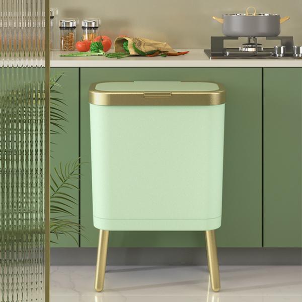 Green 15L Large Trash Can With Legs Press Type Large Kitchen Garbage Can