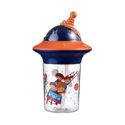 Motivo de desenho animado Copo de palha de plástico reutilizável para bebidas frias Laranja 450ml