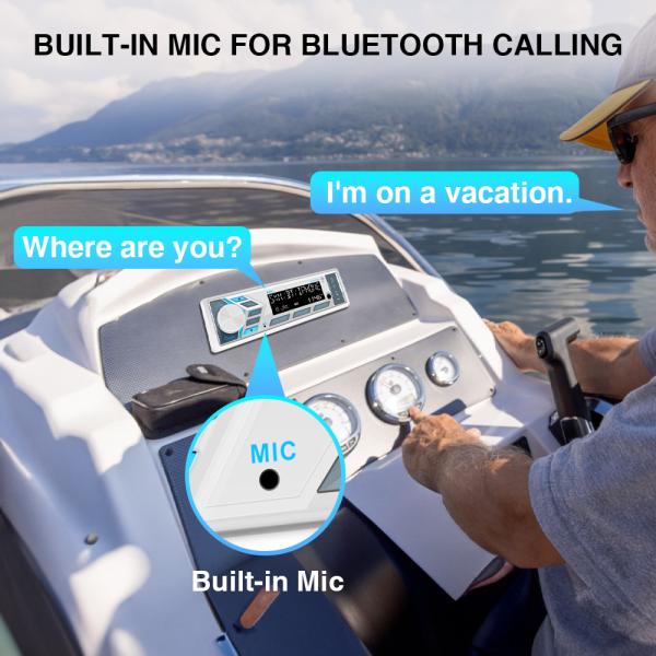 Single DIN Bluetooth Marine Stereo AM FM CD MP3 Stereo Receiver White Cover Waterproof Rated Off Road White Speakers