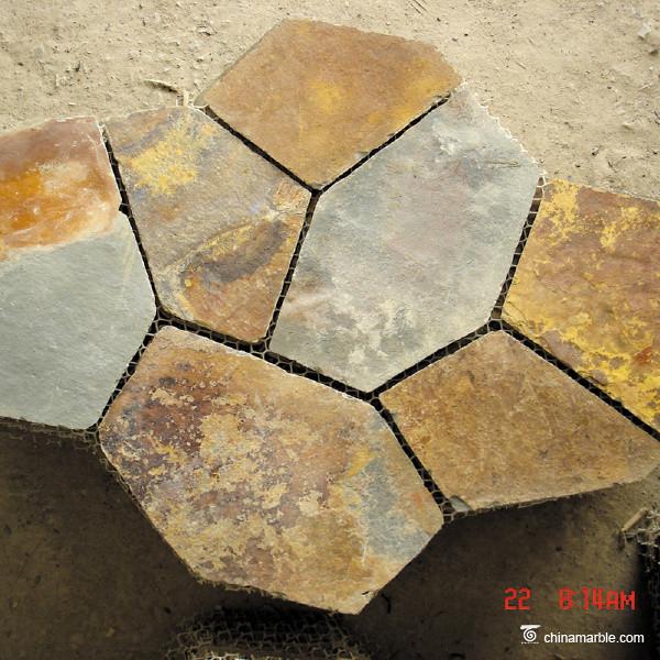 Natural stone Slate Meshed Back Landscape Flagstone Pavers Beige / Green / Grey / Yellow Color
