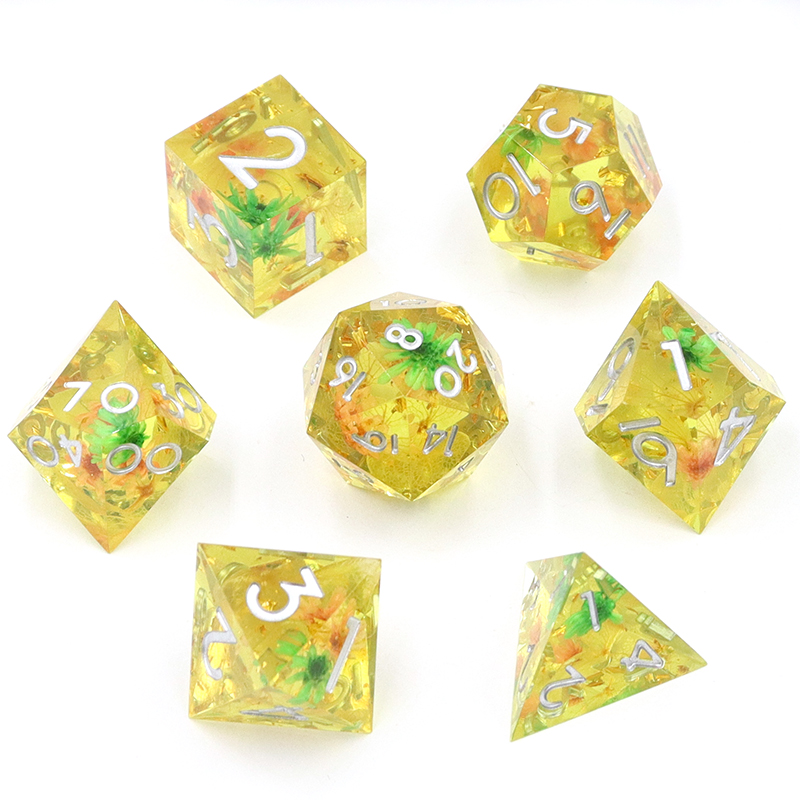 Customized Color and Logo Printed 7 RPG Polyhedral Resin Dice Set for DND Games