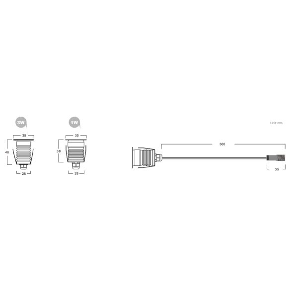 IP67 LED Iluminación subterránea 1W 3W Iluminación de jardín y patio