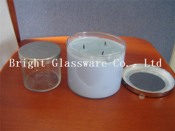 Solid Black Glass Candle Holder , Candle Jar With Lid Cover