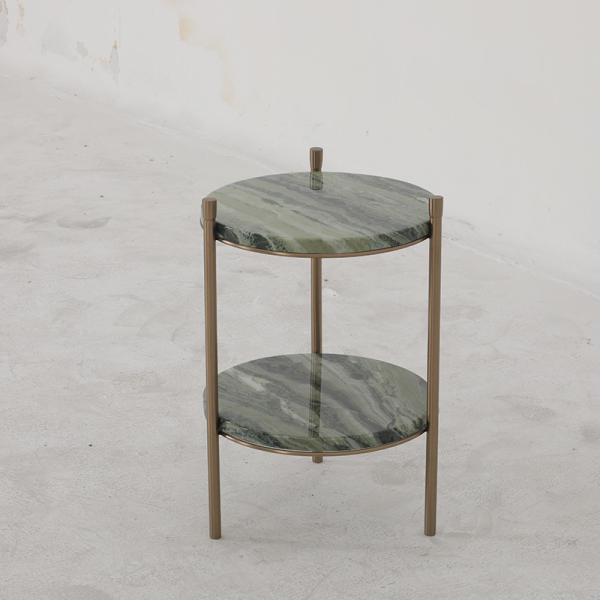 Living Room Round Small Stainless Steel End Table side table With Matt Gold Natural Marble Top