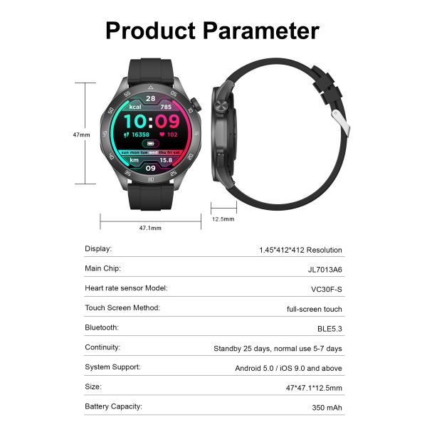 Fashionable Round Sport Watch for Men Women Calling Health Monitoring IP67 Fitns Exercise G54 Smart