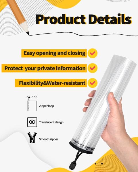 Mesh Zipper Pouch, Waterproof Zipper Bags, 8 Sizes Waterproof Plastic Document Pouch, 8 Colors, Multipurpose