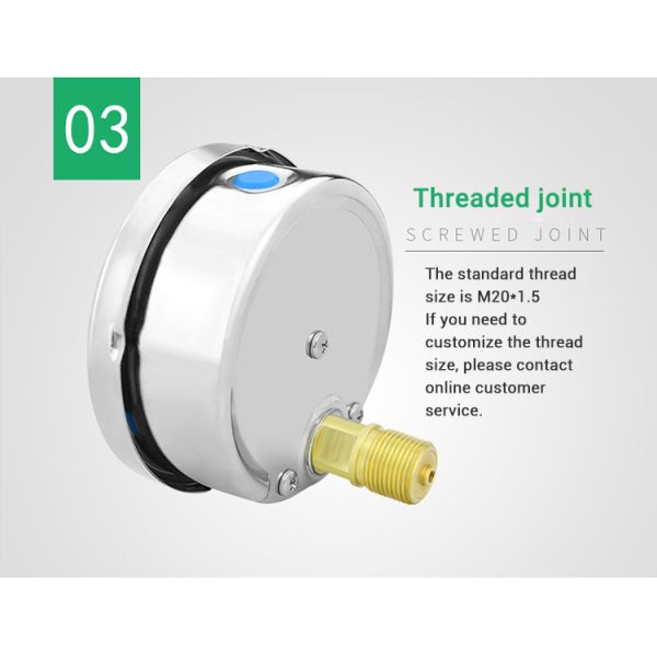 100mm 1.6% High Accuracy Axial Oil Filled Pressure Gauge Meter for OEM Customization