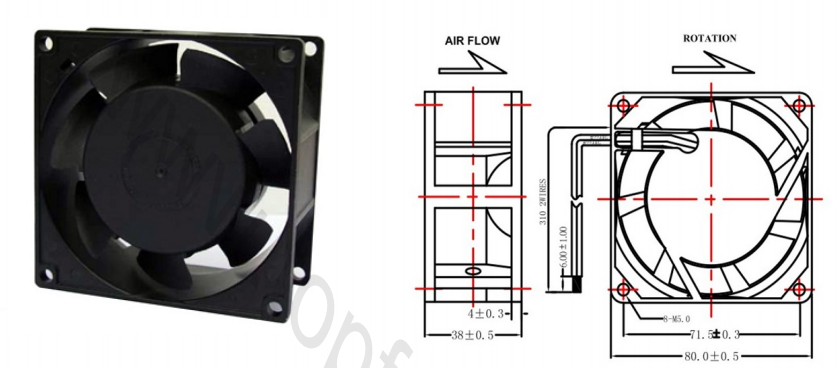 2 . 3W Industrial Axial Fans / Metal Frame Vane Axial Fan 80mm X 80mm X 38mm