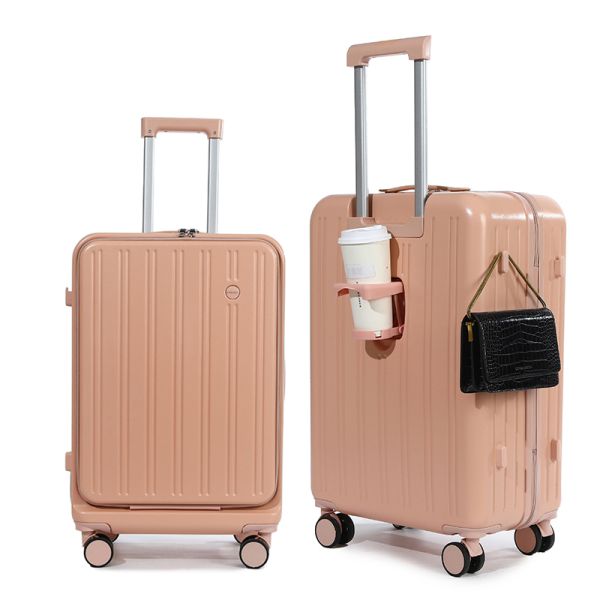 1988 hardside luggage set TSA lock spinner wheel suitcase , black ,pink ,white ,light blue USB -charging multi-functional front opening cup holder trolley case, 20/24inch Traveling Bag