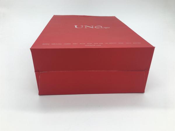 Red Bottom Folding Branded Paper Bags With Cotton Rope , Silver Foil Logo