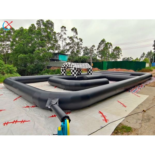 Commercial Inflatable Black Go-Kart Race Track with Checkered Arch for Events