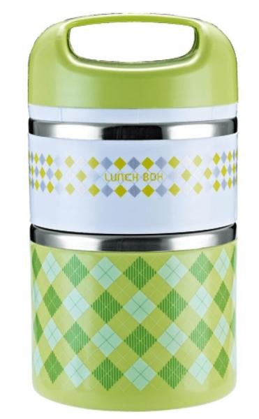 1080ML new style 2 layers lunch box & stainless steel combine plastic food carrier & red ,green ,blue food container