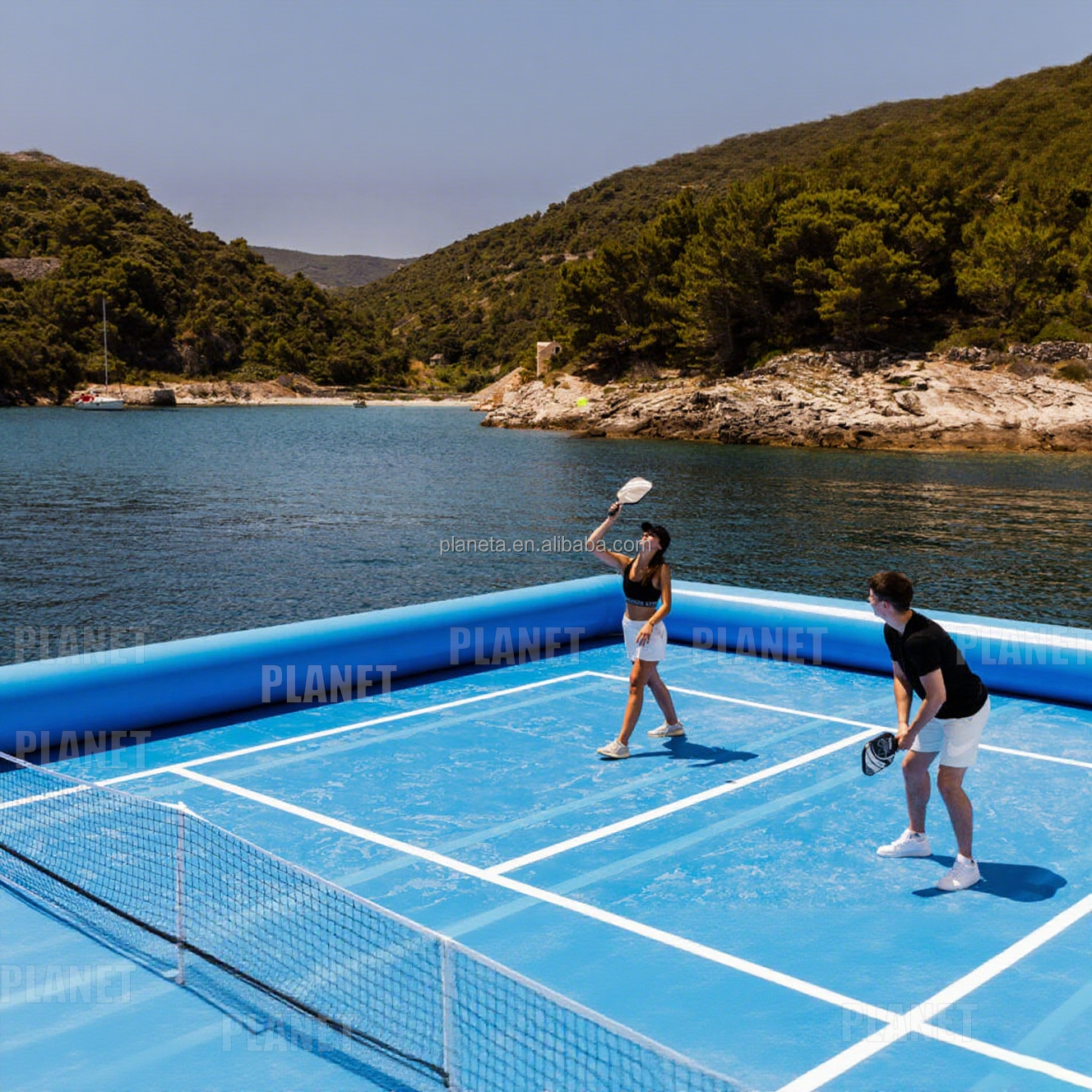 Portable PVC Tarpaulin Sea Sport Games Activity Inflatable Water Sport Platform Inflatable Pickleball Court for Water