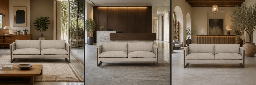 Mid-Century Modern 2-Seater Sofa with Exposed Walnut Wood Frame SF-007