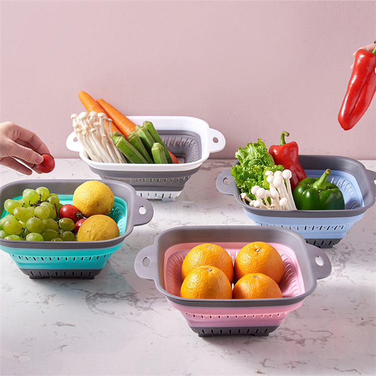 Wholesale Folding Eco-friendly Reusable Vegetable Plastic Drain Basket Simple Style Storage for Home Kitchen Use