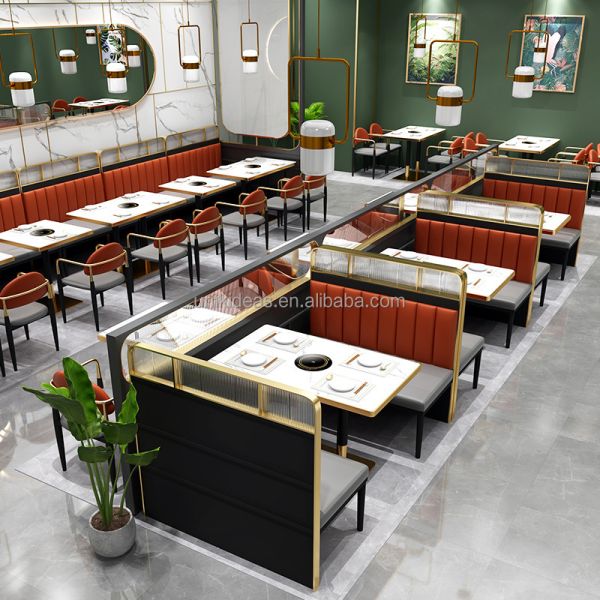 Commercial Restaurant Booth Table and Chair Set Modern Marble Top Dining Table Banquette Seating for Cafe Bar Dining Space