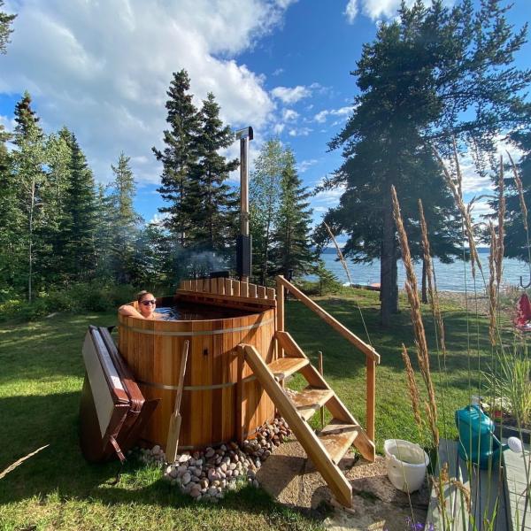 Cedar Wood Hot Tub Steam Sauna Room With Wood Burning Stove
