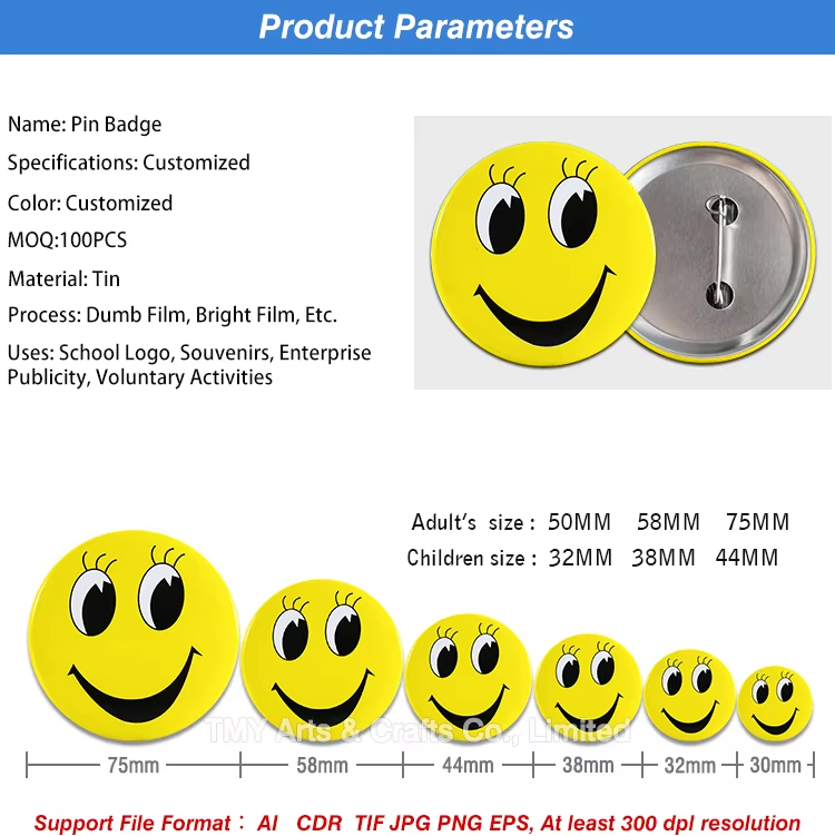 Magnetic Button Badges Custom Printing Tin Round/Square Badges And Pins With Logo