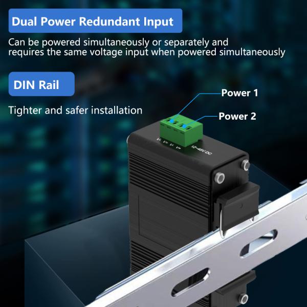 Mini Industrial Fiber Ethernet Media Converter 12~48VDC Terminal Block Power Input
