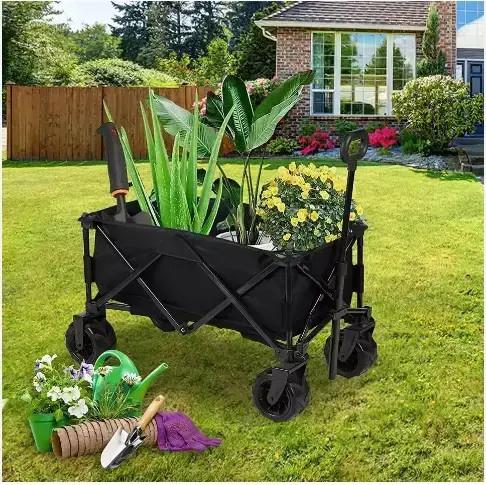 Steel Plastic Four Sided Outdoor Wagon Cart Customizable Folding Wheelbarrow Cart