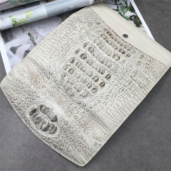 Authentic Exotic Crocodile Skin Women Long White Wallet Female Large Card Holders Genuine Alligator Leather Lady Clutch