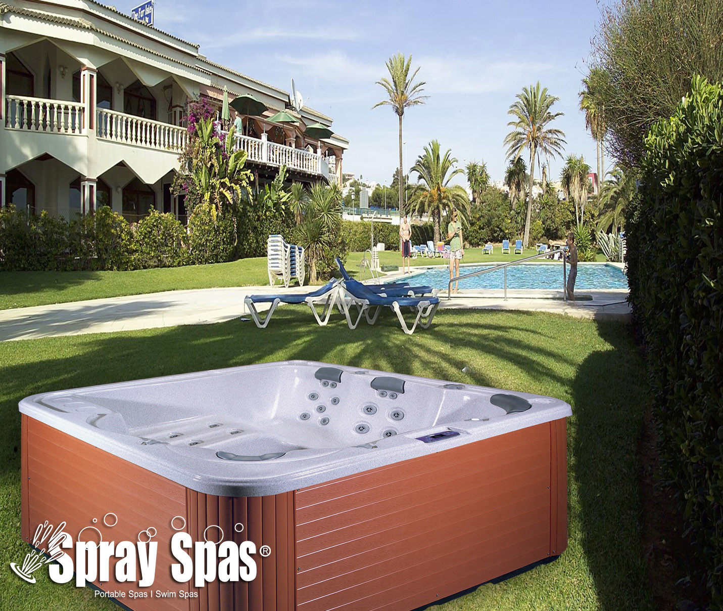 Portable 1800L, 6 seats, square acrylic whirlpool massage backyard hot tub balneotherapy
