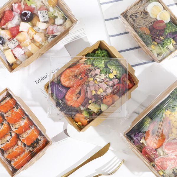Customized Premium Kraft Paper Food Container with Clear Anti-Fog Lid – Waterproof, Oil-Proof, Heat-Resistant Disposable Takeout Box for Meal Prep & Delivery