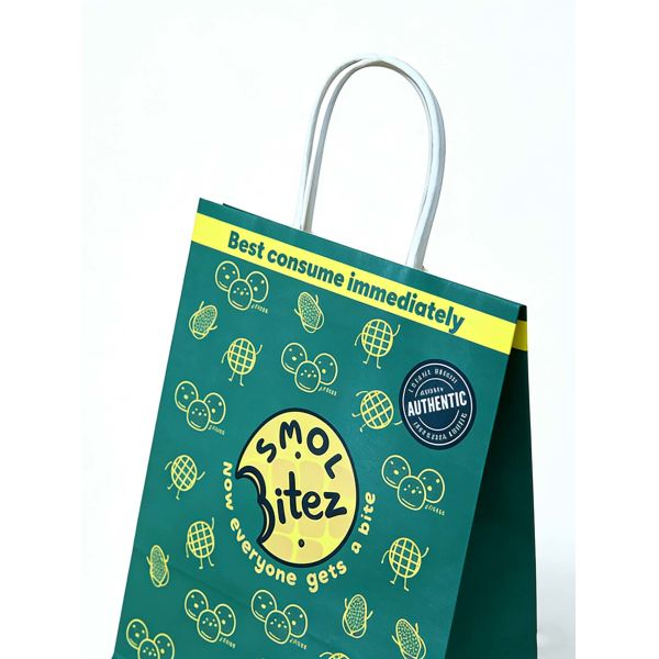 Custom Recyclable Disposable Kraft Paper Twisted Handle  Bag Printing for Shopping Bakery