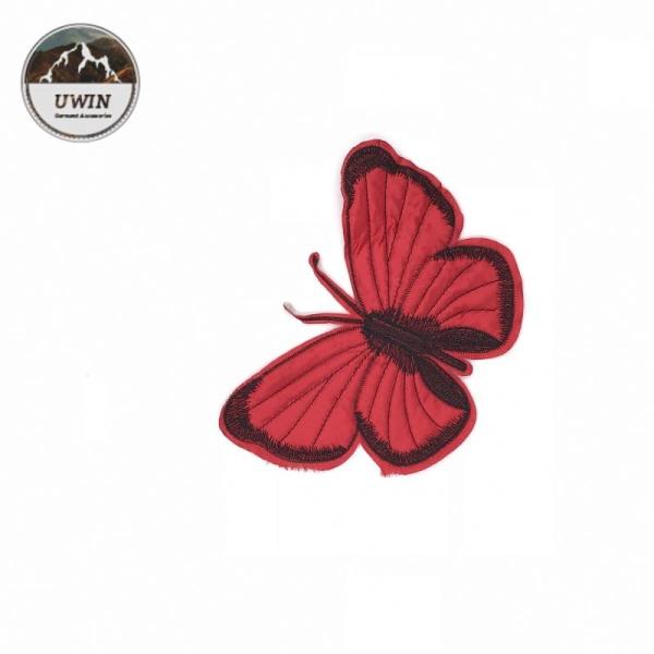 Red Butterfly Sew On Embroidered Patches Customized Size For Hats / Shoes