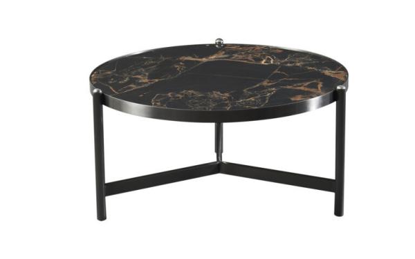 Grandeur Trident Marble Ceramic Coffee Table  Black Titanium Base