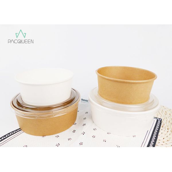 Soup Cups Takeaway Food Containers Brown / White Paper With Lids