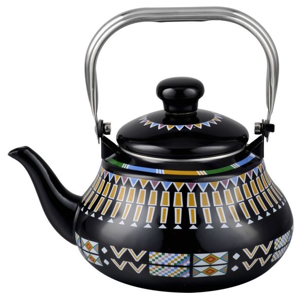 Enamel Pear Shape Tea Kettle Custom Decal Sports Theme Combining Aesthetic and Practical Features