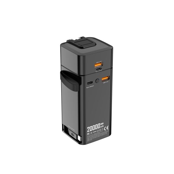High-Capacity 20000mAh with Retractable Cable and LED Display and AC Plug Power Bank