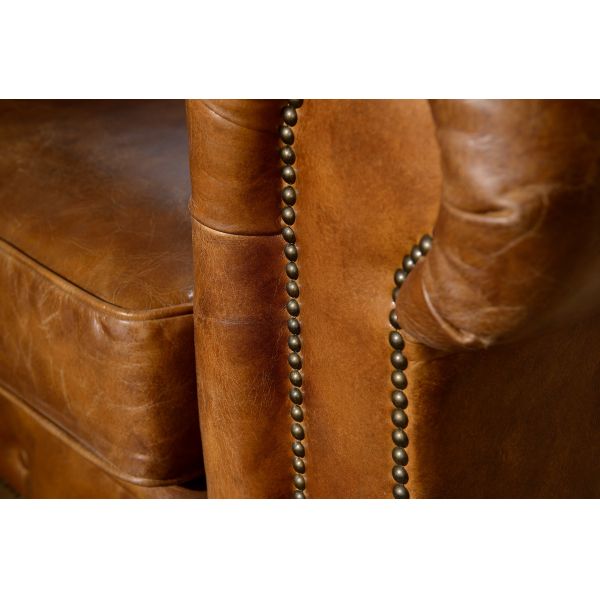 Chesterfield Tan Brown Soft Leather Sofa Set Antique Industrial Style For Living Room