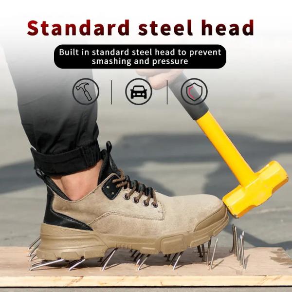 Unisex Crazy Horse Leather Boots Yellow Steel Toe Safety Footwear Unisex
