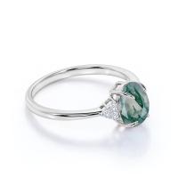Pedra do clássico 7 corte oval Moss Green Agate de 1,1 quilates e aliança de casamento lisa da pata no ouro branco