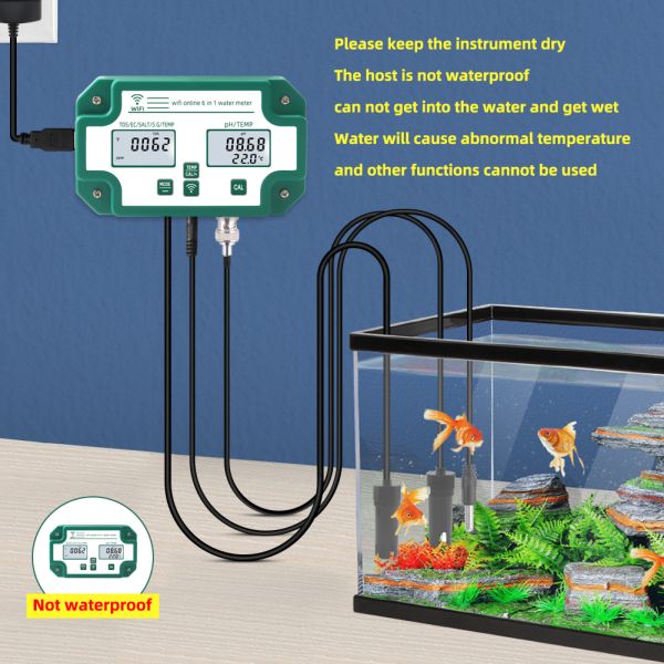 Smart Tuya Wifi Digital PH Meter with Data Logger Function and 6 in 1 TDS.EC.PH.Salinity.G.S.Temp for Hydroponics