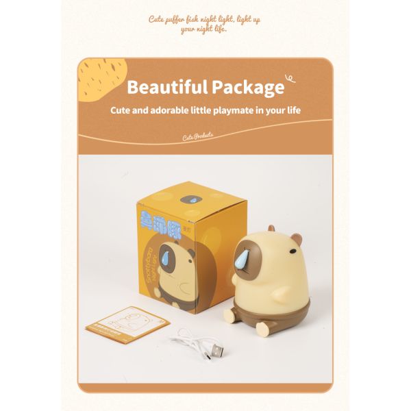 Lámpara de mesa Snottybara Animal recargable dibujos animados creativos Capybara lámpara de noche de silicona