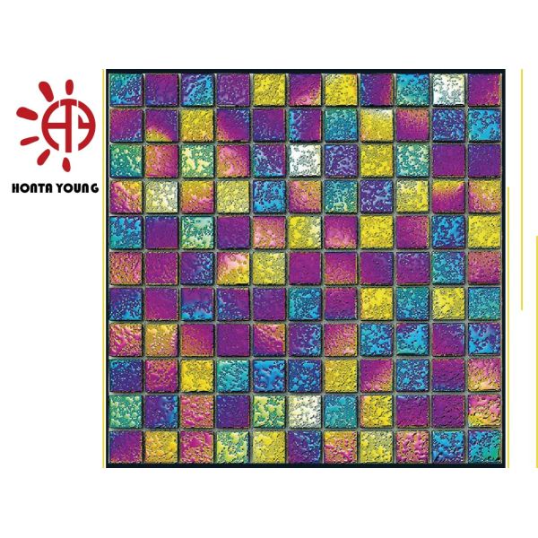HTY - TRB -300 300*300 Hot Selling Rainbow Color Plating Ceramic Glass Metal Mosaic Tile