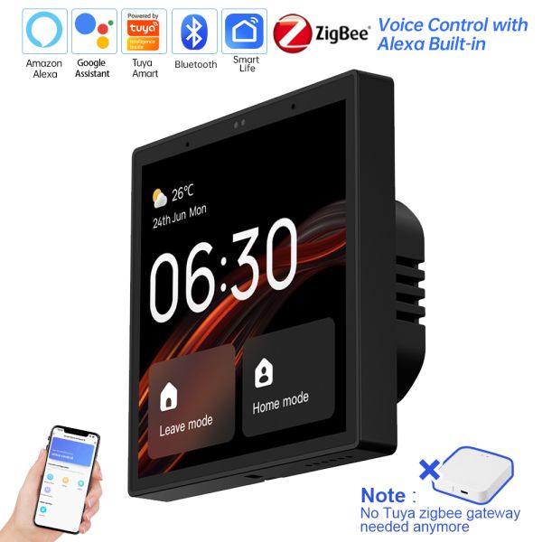 SIXWGH 4-Inch Touchscreen Smart Home Control Panel Alexa Tuya Gateway Built-In Zigbee 3.0 Hub Voice Control Wall-Mounted AIoT
