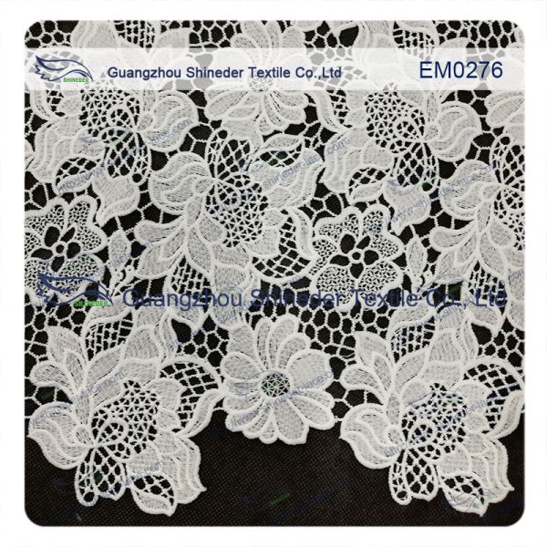 Mesh polyester lace Fabric White Flower Embroidered Lace material for girls dress